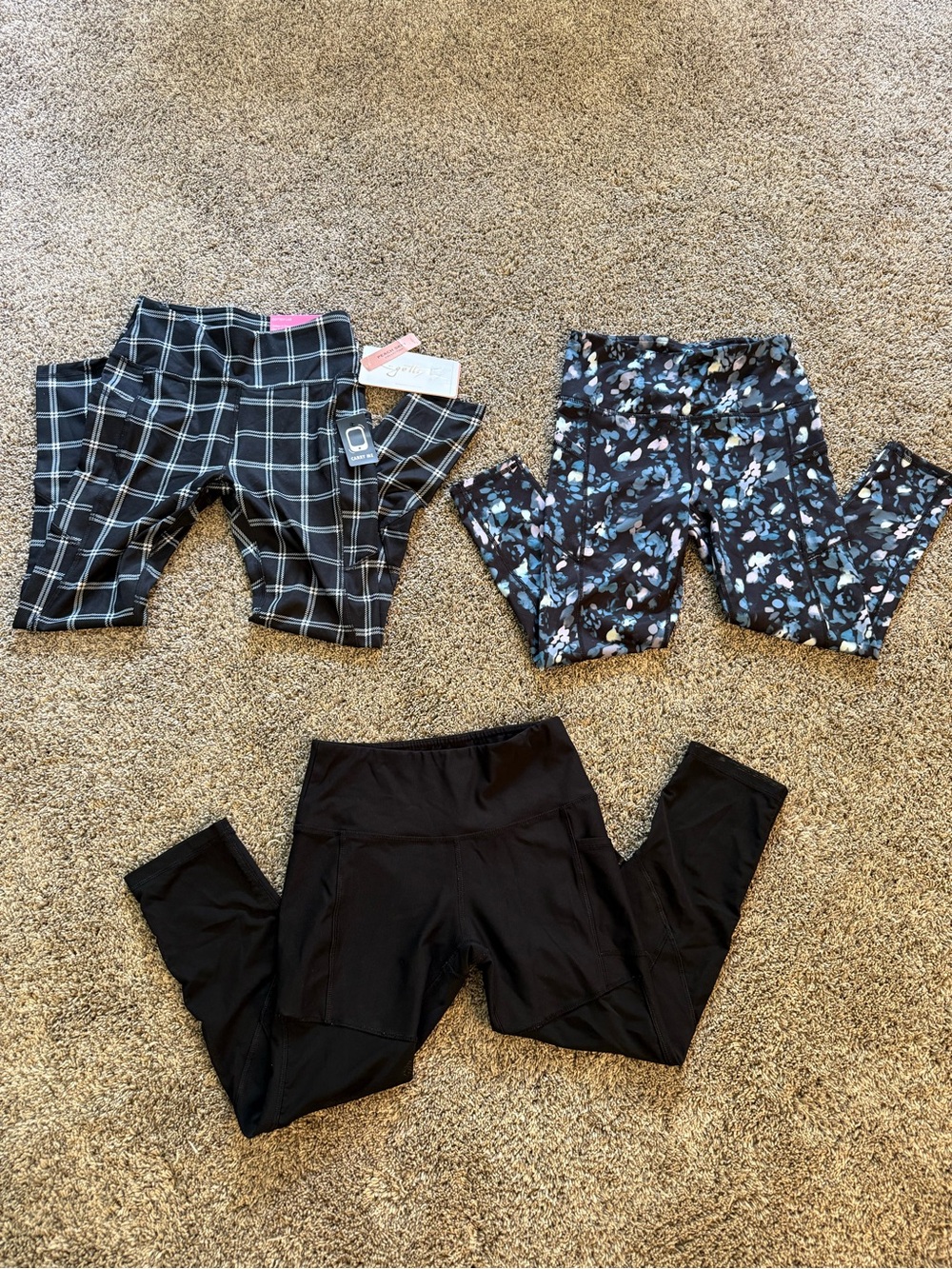 Women's Active Leggings Set - Black, Plaid & Floral Options